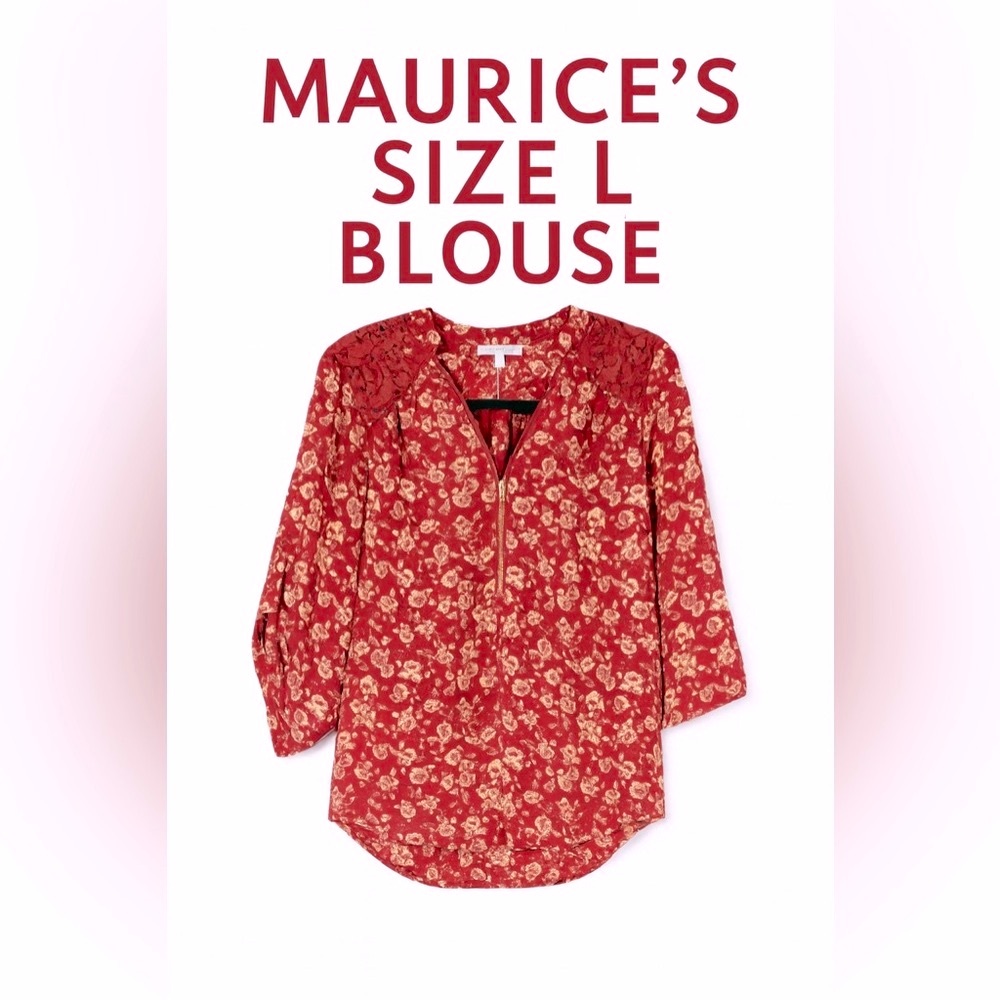 NWT Maurice’s Red Floral Quarter Zip Blouse